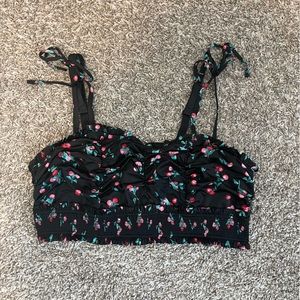 Torrid Black/Cherries Microfiber Smocked Keyhole Bralette, 2X NWT
